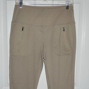 NICE PAIR OF KHAKI TAN SOYBU LEGGINGS IN A JUNIOR SIZE LARGE - ZIPPERED POCKETS